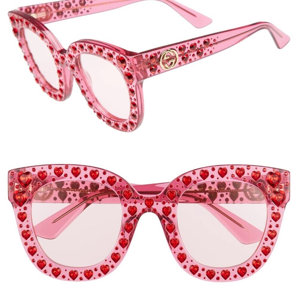 Gucci Red Heart-Studded Pink Sunglasses
